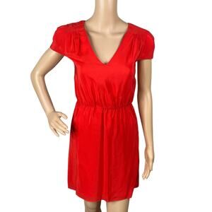 Amanda Uprichard Red V-neck Cap Sleeve Silk Mini Dress SZ XS
